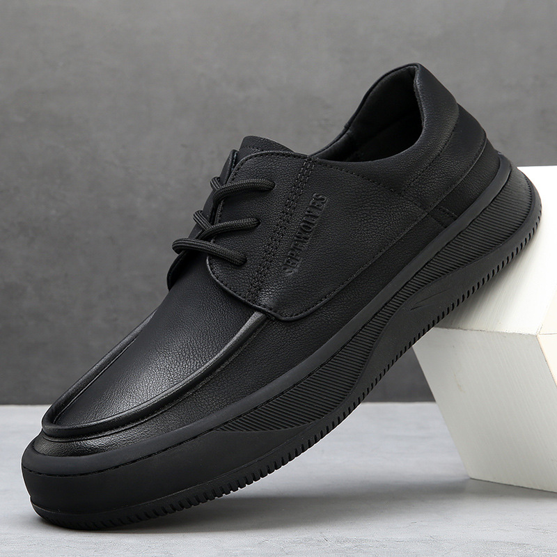 2025 Spring and Summer New Men's Shoes Genuine Leather All-match Thick Sole Fashion Trendy Hollow Breathable Casual Leather Shoes Men's Trendy