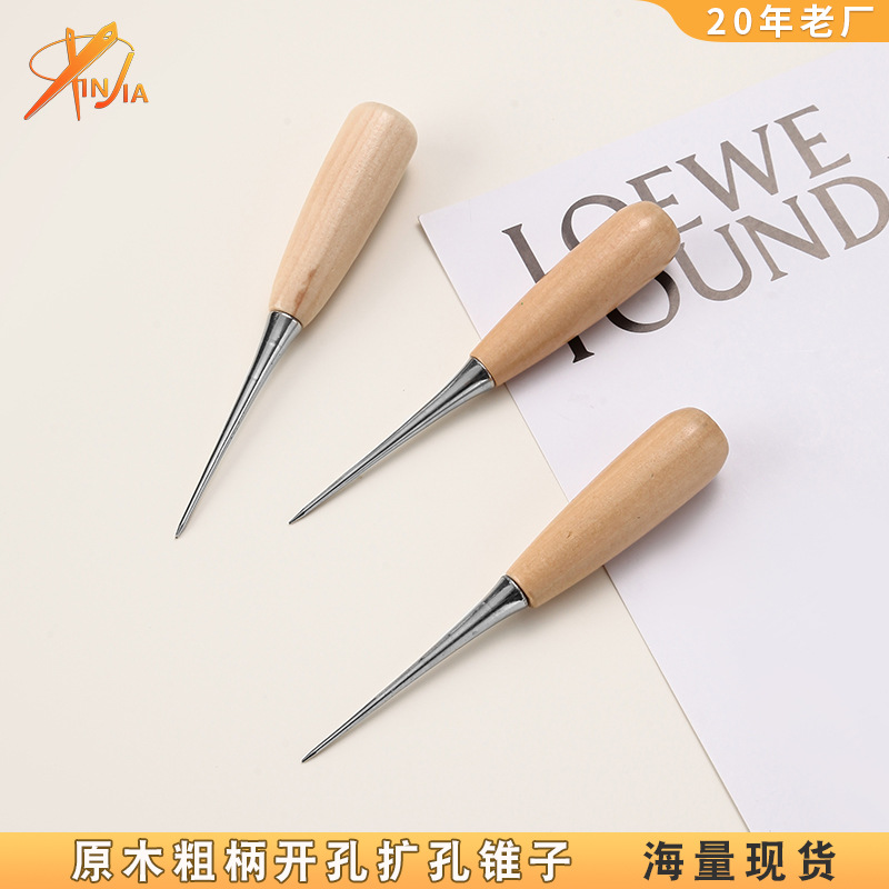 Picture of Handmade leather tool with sheath round hole solid wood handle awl straight hook awl leather diy tool awl wholesale