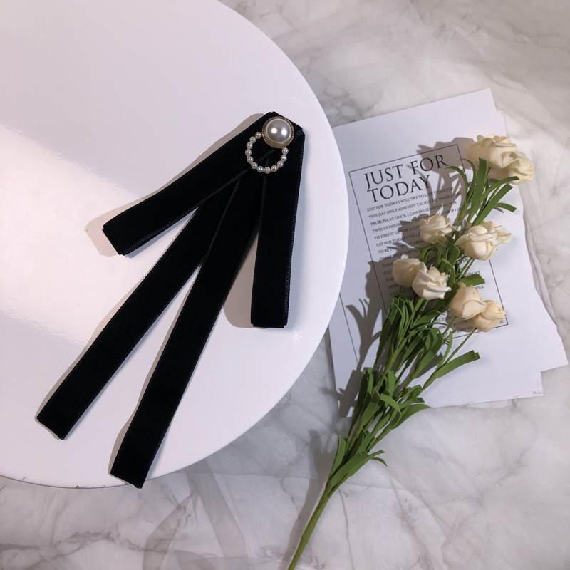Picture of Small wholesale South Korea ribbon solid color pearl velvet bow tooling collar flower bow female jk shirt uniform