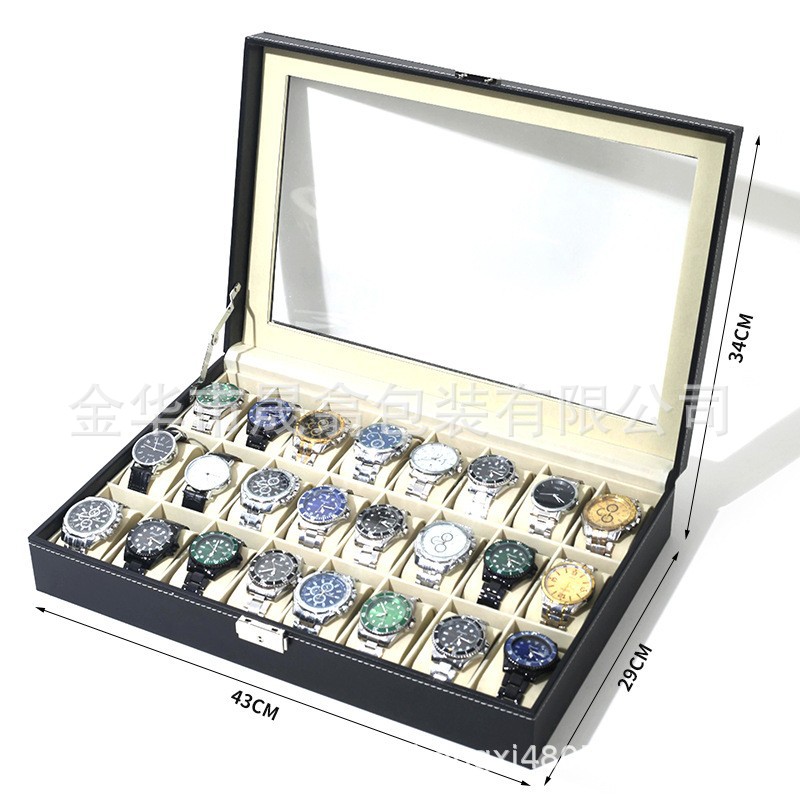 Picture of Manufacturer Recommends Pu Leather Series Watch Box Black Mechanical Watch Multi-Position Storage Box Household Square Gift Watch