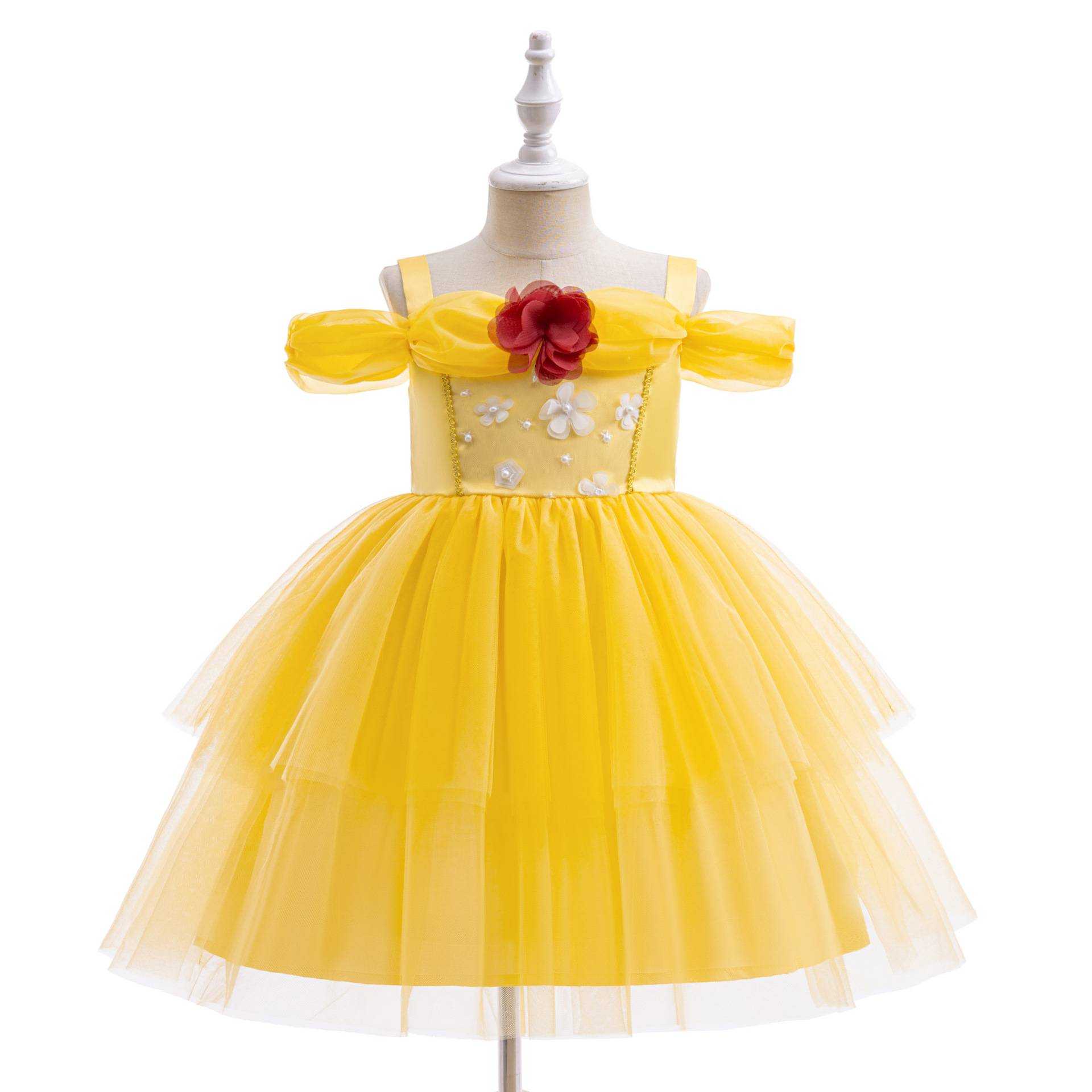 Girls Christmas Costume Belle Princess Dress Strap Shoulder dress Beauty and the Beast Cos Costume