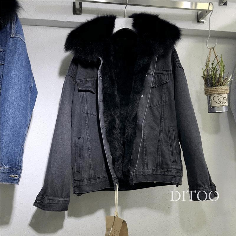 Picture of Denim Velvet Coat Women's 2025 Winter New Korean Style Loose Fur Collar Removable Thickened Short Fur Women