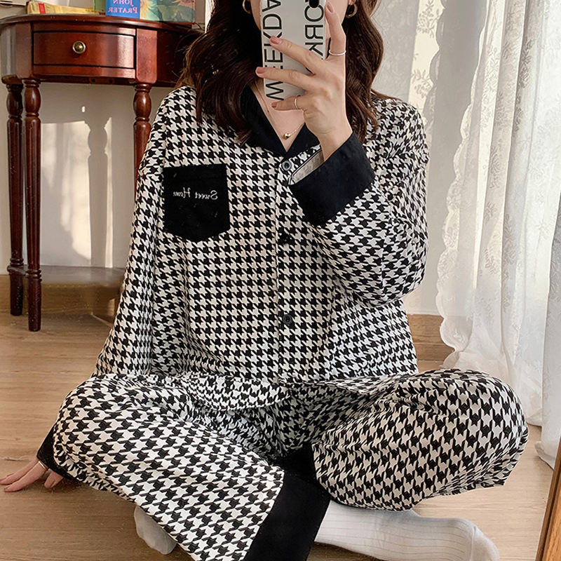 Picture of New Ins Pajamas for Women Simple Stripesd Internet Celebrity Long-Sleeved Cardigan Girl Korean Version Thin Home Wear Set Wholesale
