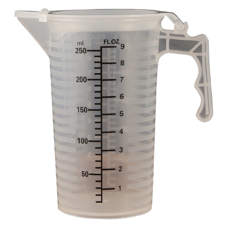 New measuring cup with lid and dust cover PP plastic milk tea shop supplies black scale thick high temperature baking measuring cup