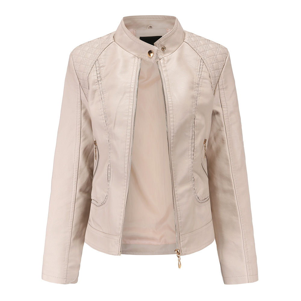 Picture of New 2020 Spring and Autumn Women's Leather Jackets Feminine European and American Large Size Stand Collar Pu Leather Women's Leather Jackets Women's Leather Jackets