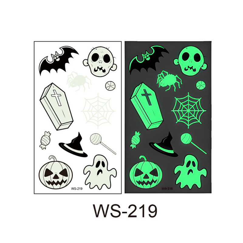 Picture of Cross-Border New Halloween Tattoo Stickers Waterproof and Sweat-Proof Long-Lasting Fluorescent Green Luminous Children's Cartoon Face Tattoo Stickers