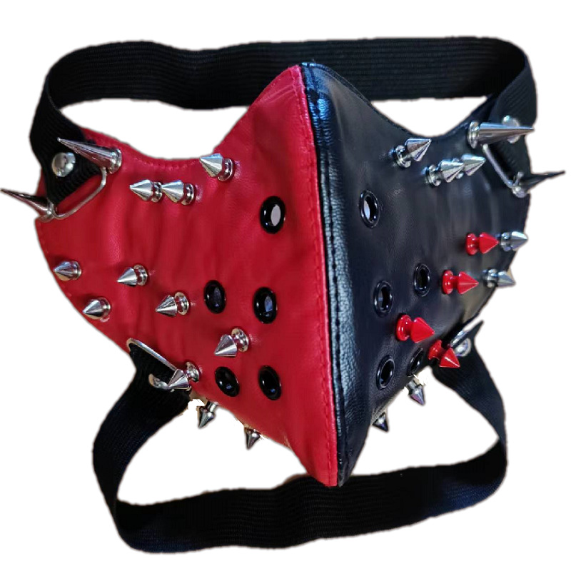 Picture of New Steampunk Party Black and Red Color-block Protective Mask Personalized Spike Dust-proof Halloween Adult Mask