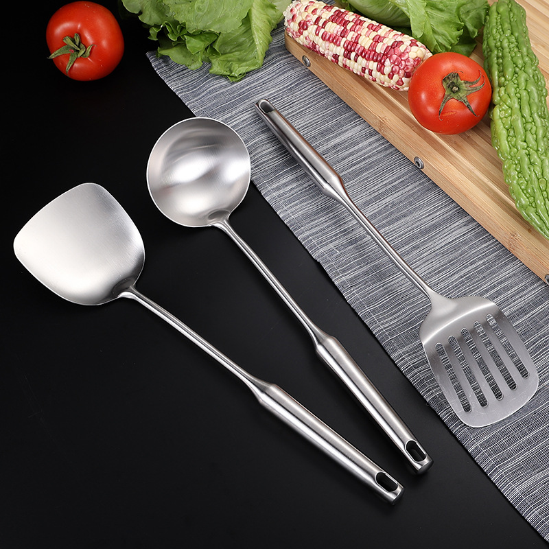 Picture of 304 stainless steel household kitchenware spatula colander heat insulation handle sanding hotel cooking set can be ordered logo