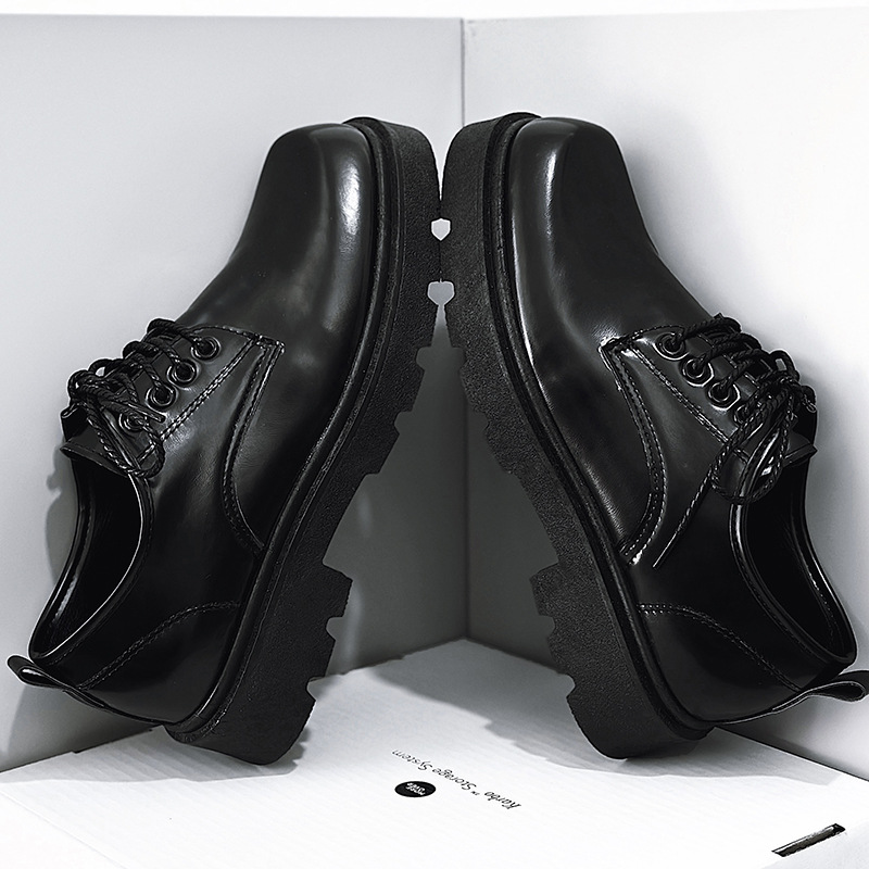 Square Toe Leather Shoes Men's Shoes Spring New Derby Shoes Low-top Small Leather Shoes Youth Casual Shoes Shoes Big Toe Leather Shoes