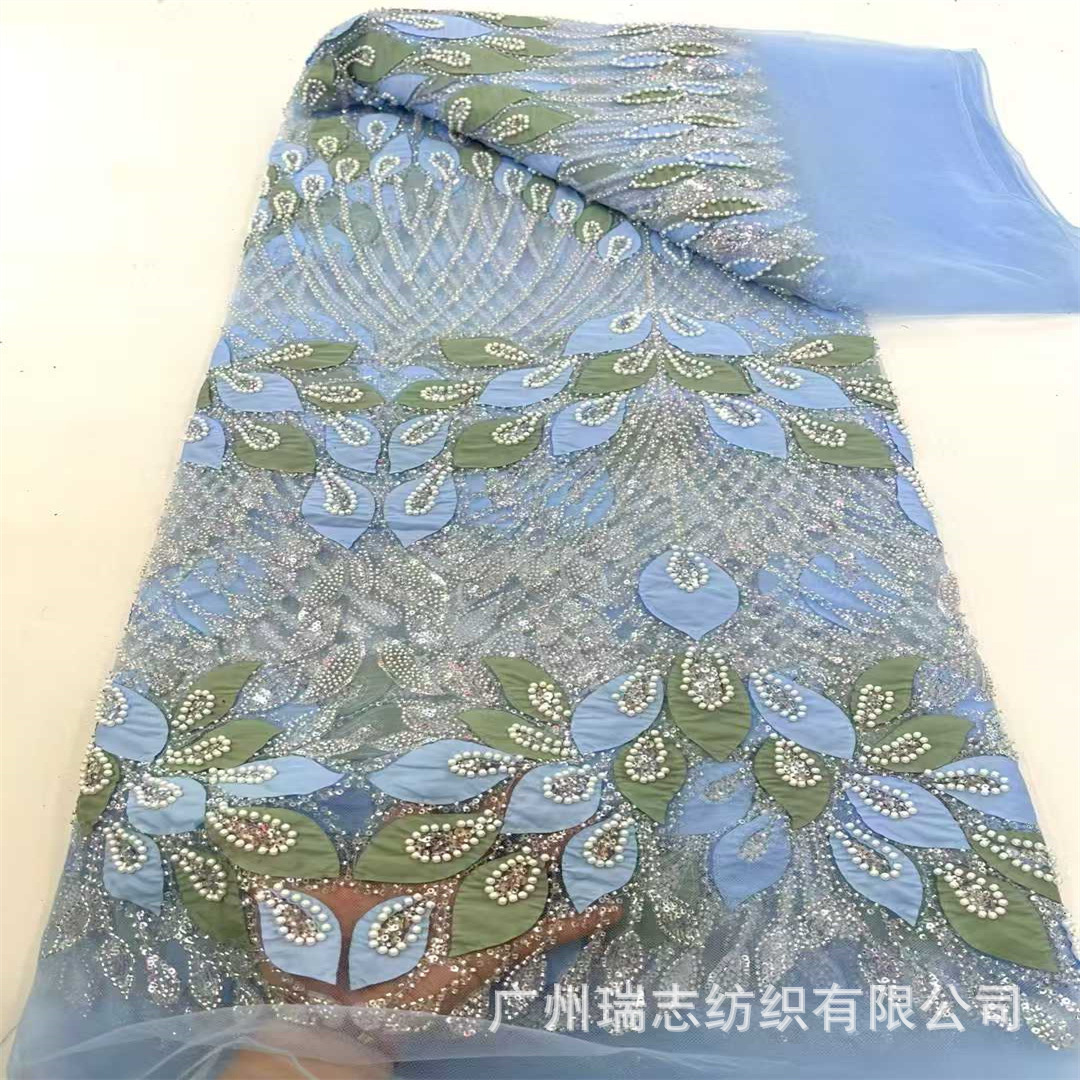 Picture of Spot Lace Sequin Embroidered Cloth 3D Laser Flower Embroider Bead Tube Embroider Performance Dress Dress Fabric