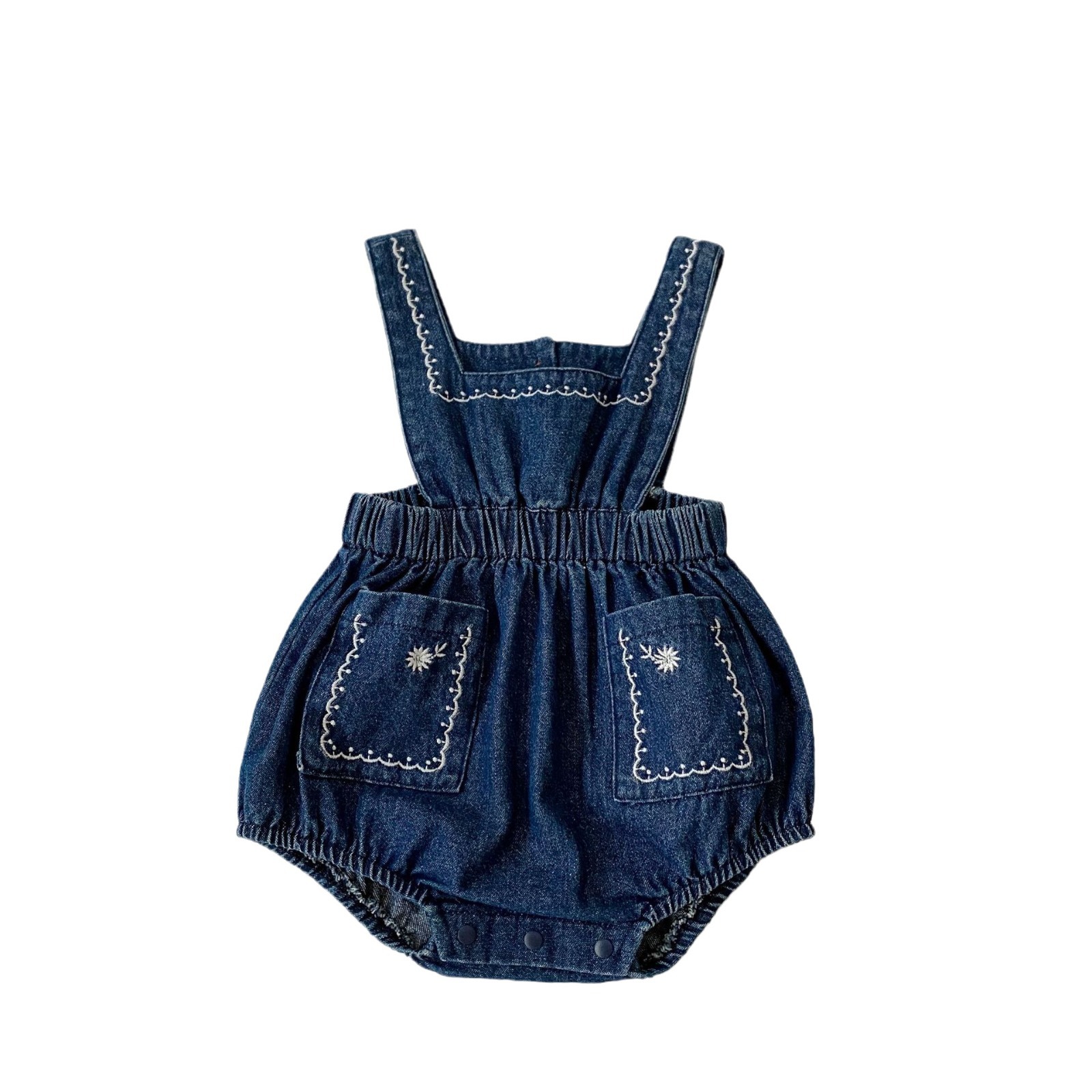 Picture of 2025 New Korean Style Baby Girl Embroidered Denim Suspender Harness Easiest for Match Outerwear Baby Jumpsuit Long Climbing Clothes