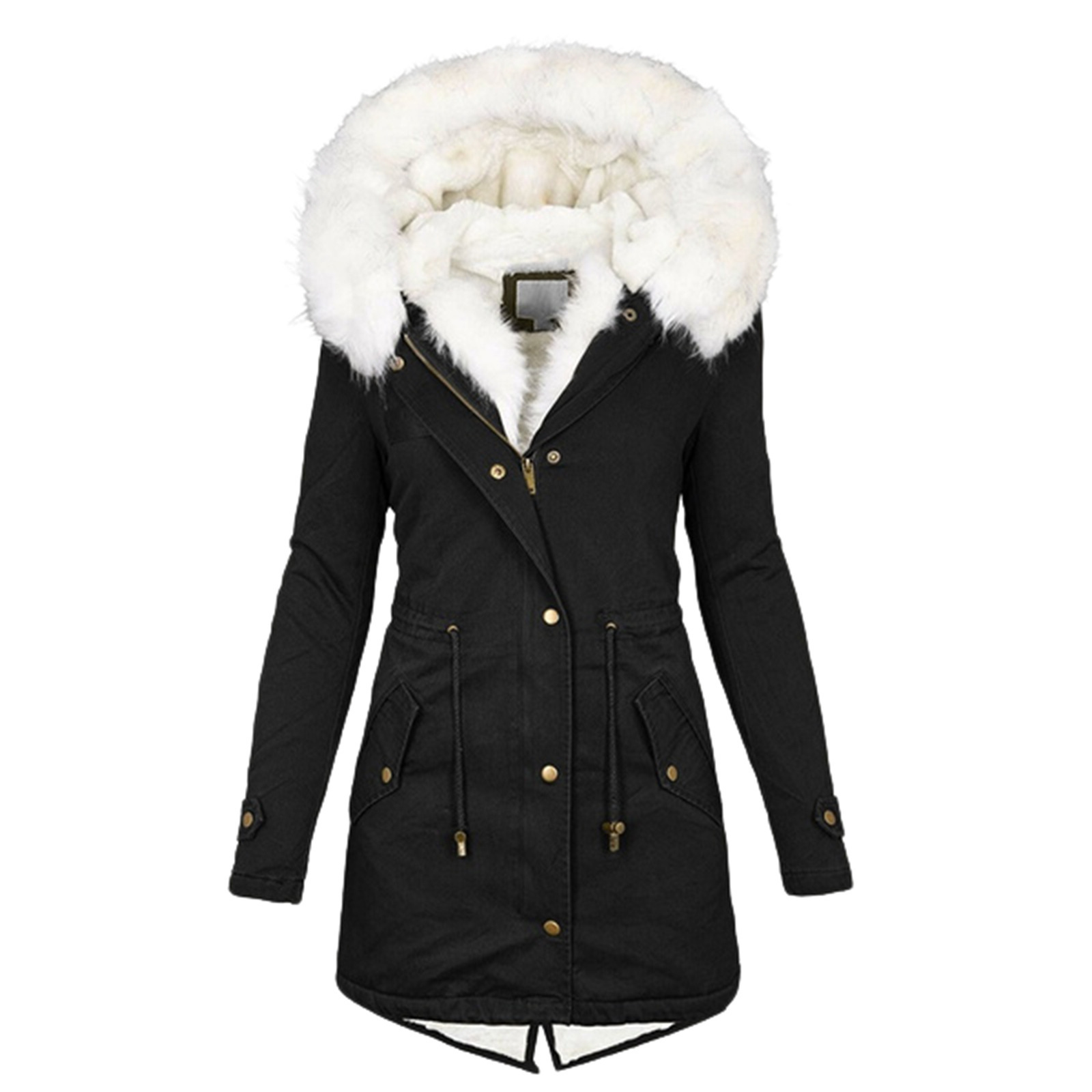 Picture of Autumn and Winter Hot Selling Export New Large Size Cotton Outwear Hooded Fur Collar Waist Thickeneded Mid-Length Women's Cotton Outwear