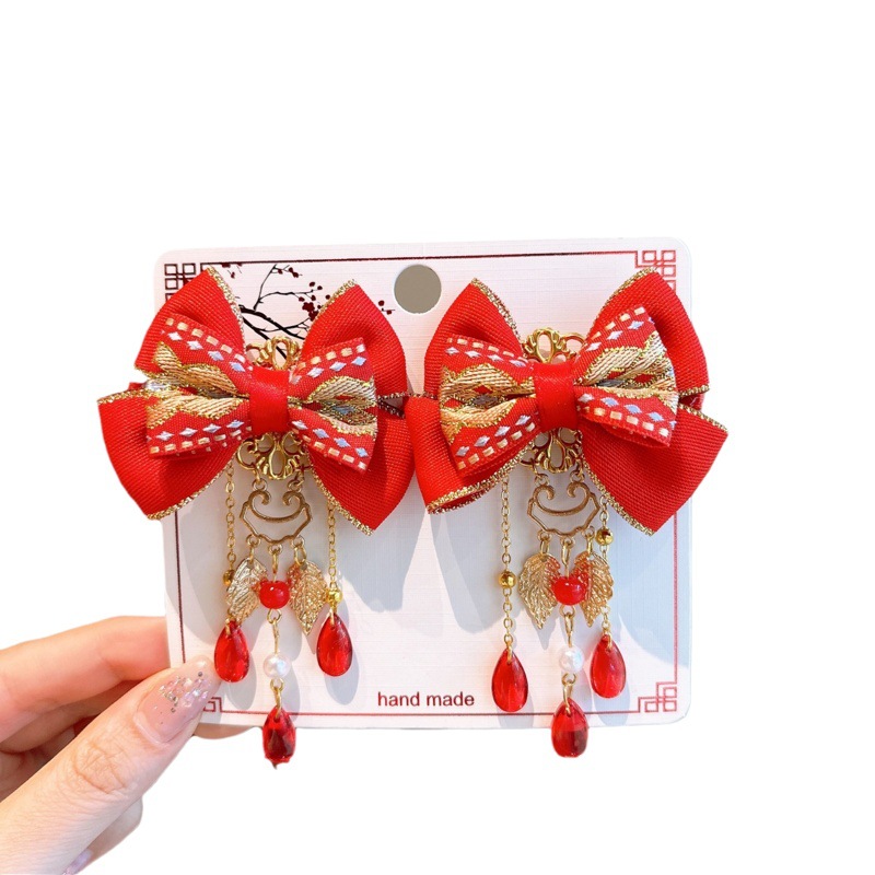 New Year Girl's Headwear New Year Red Hairpin Children's Hanfu Hairpin Tassel Antique Hair Accessories Hairpin Baby Jewelry