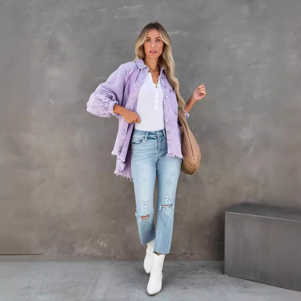Picture of Foreign trade women's summer new European and American leisure do old tassel hole loose Denim coat cross-border Amazon women
