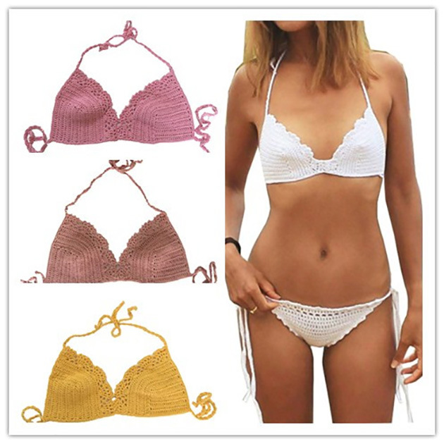 2019 New AliExpress European and American fashion summer beach hollow split swimsuit handmade cotton woven women's swimsuit