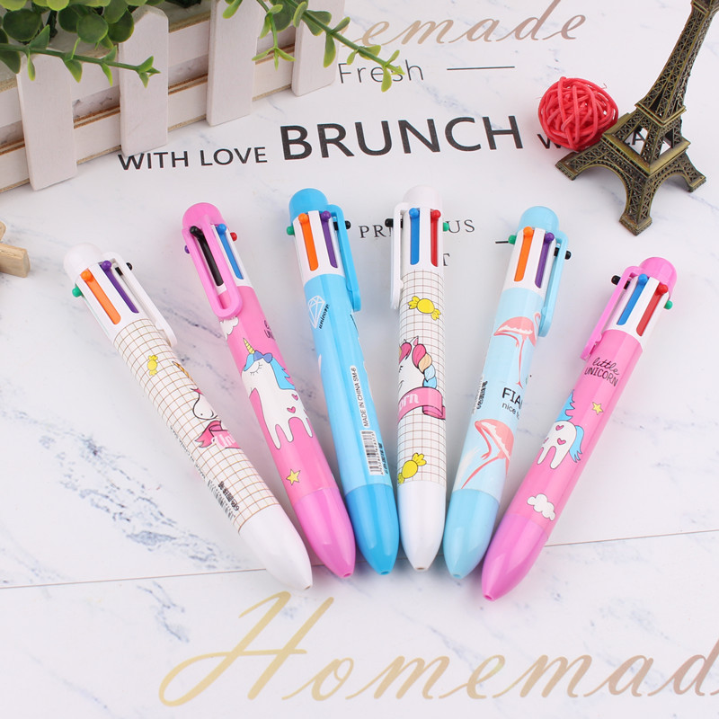 Creative Cute Cartoon 6-Color Ballpoint Pen Multi-Color Push Pen Student Marking Writing Pen Wholesale Ballpoint Pen
