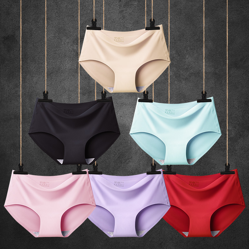 Self-selected Sexy Ice Silk Seamless Underwear Women's Mid-waist Large Size Underwear Women's One-piece Triangle Underwear Head