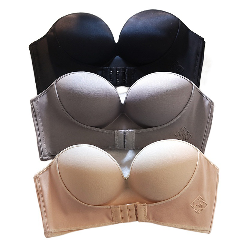 Cross-border Explosions QQ Sugar DEF Large Cup Underwear Push-up Adjustable Breathable Bra Strapless Front Buckle Invisible Bra