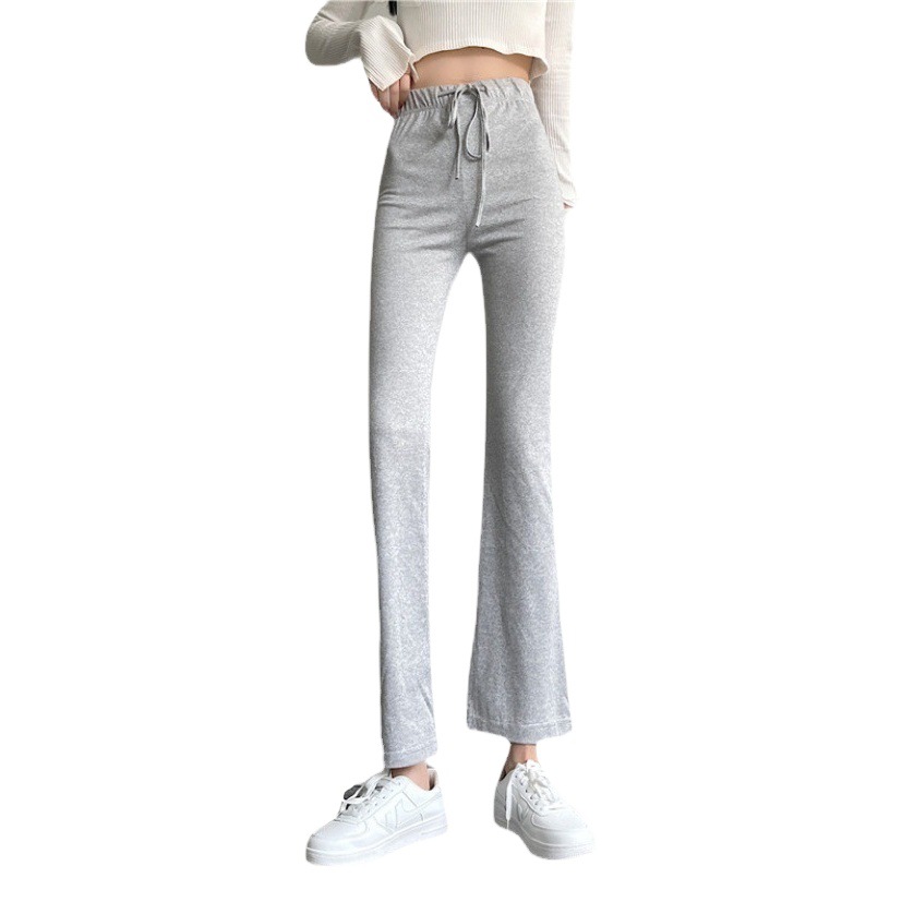 Picture of Black Grey High Waist Draping Yoga Sports Pants Korean Style Drawstring Slim-fit Slimming Ankle-length Micro-flared Pants Home Pants