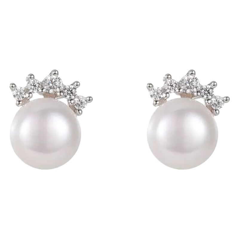 Fashion Light Luxury Small Crown Pearl Earrings Women's 2023 New Fashion Sleeping Free Earrings Women's Ear Holes Earrings