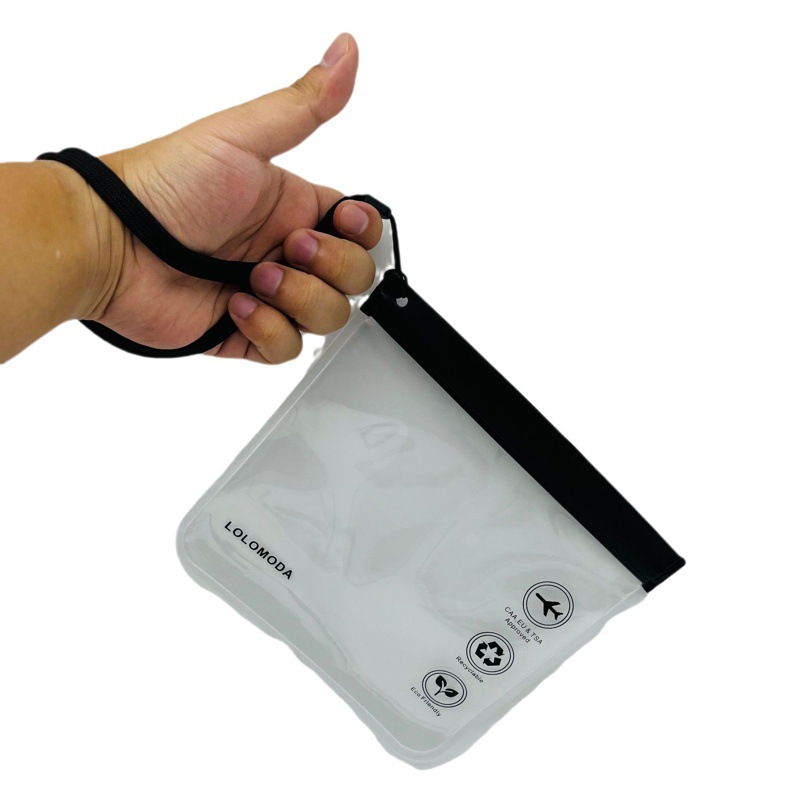 Eco-friendly Degradable Storage Bag Double-strand Sealed Zipper Portable Outgoing Handbag Transparent Lanyard peva Bag