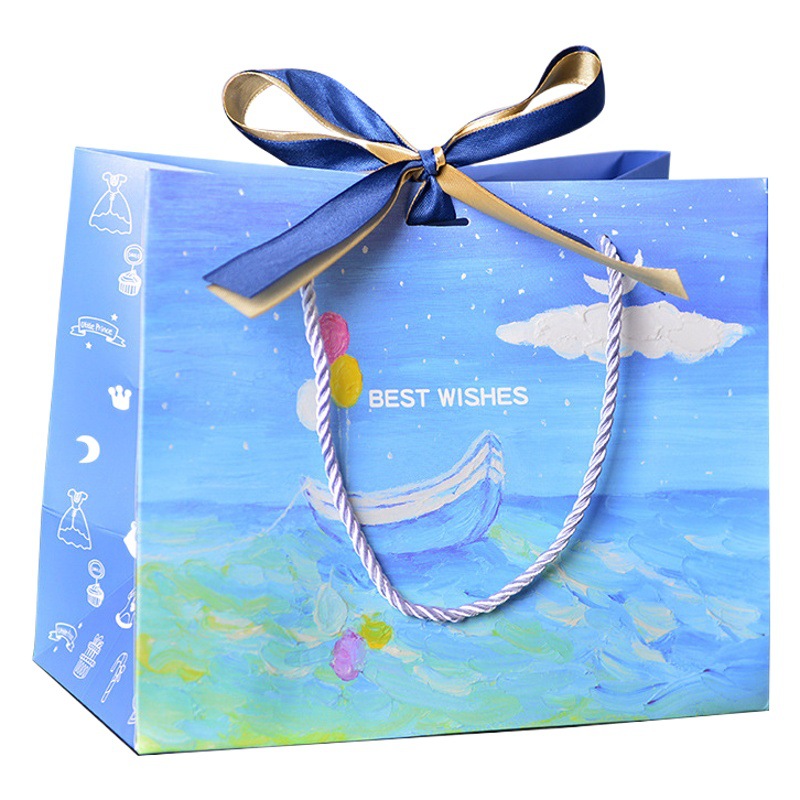 June Day Blue Boat and Sea Gift Bag Birthday Gift Bag Candy Packaging Bag Baking Shop Paper Bag Packaging Bag