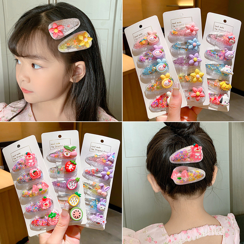 Picture of Children's Hairpin Girls' Headwear Side Side Bangs Clip Kids Baby's quicksand Clip Princess Cute Broken Hairpin bb Clip