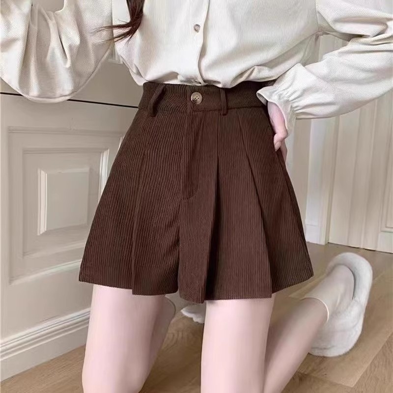 Casual Culottes Corduroy Short Pants Outer Boots Pants Autumn and Winter 2023 New Wide Leg High Waist Explosions Women's Clothing
