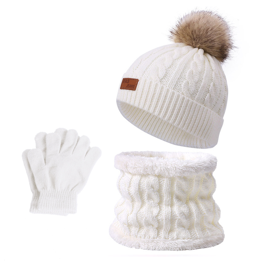 Picture of Winter Children's Neck Hat Two-Piece Pompom Baby Baby Knitted Hat Warm Wool Fleece-Lined Thickened Neck Set