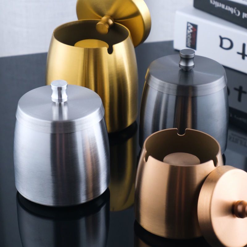 Picture of Ashtray Creative Gift Large Round Hotel Home Gold with Lid Heightened Stainless Steel Ashtray High-End