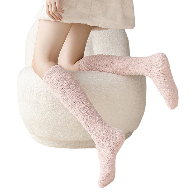 Coral velvet stockings winter thickened cold-proof calf socks ladies fleece-lined cute fashion warm home socks