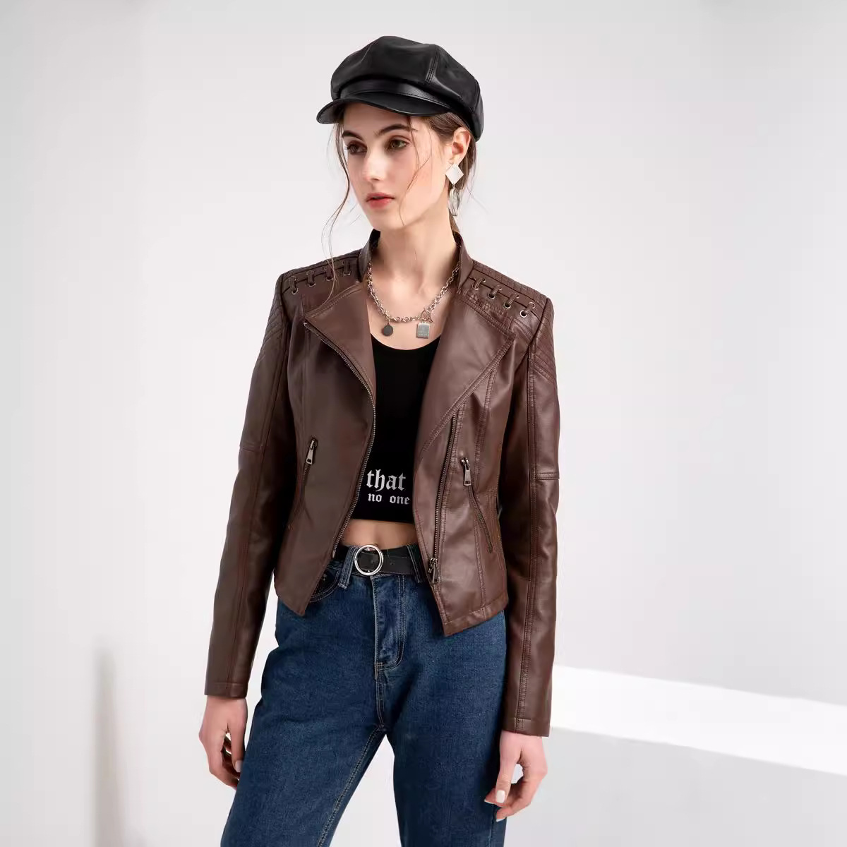 Picture of Exquisite leather jacket youthful fashion European and American women's leather jacket short jacket slim-fit thin
