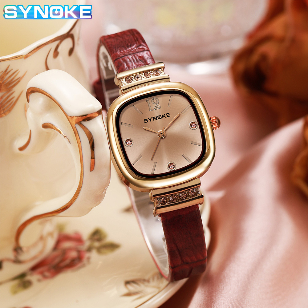 Synoke Women's Watch Accessible Luxury Retro Literary Elegant Student Exam Square Belt Quartz Strap Diamond