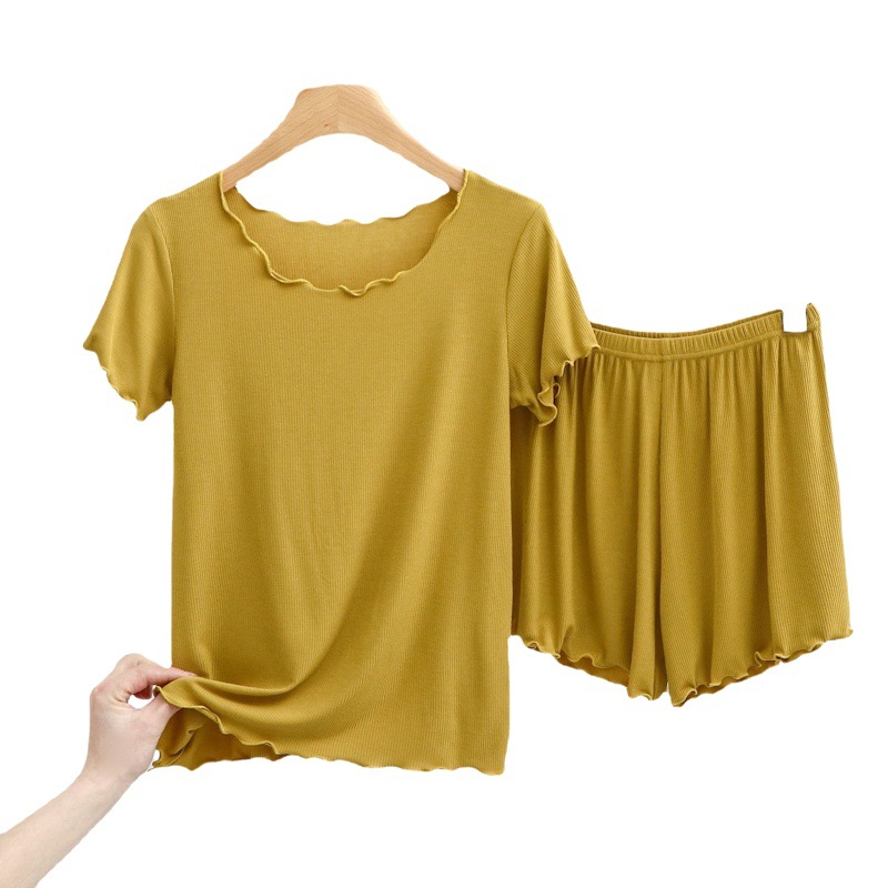 Thin cotton rib short-sleeved shorts suit women's pajamas can be worn outside to show temperament modal comfortable fashion homewear