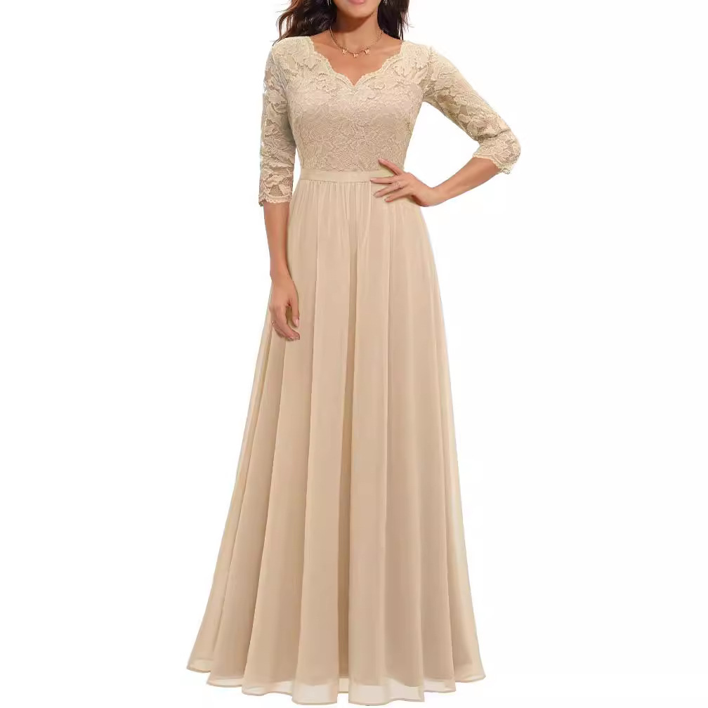 6 Color 4 Size New European and American Hot Selling Amazon dress Lace Stitching Long Waisted Noble Dress dress