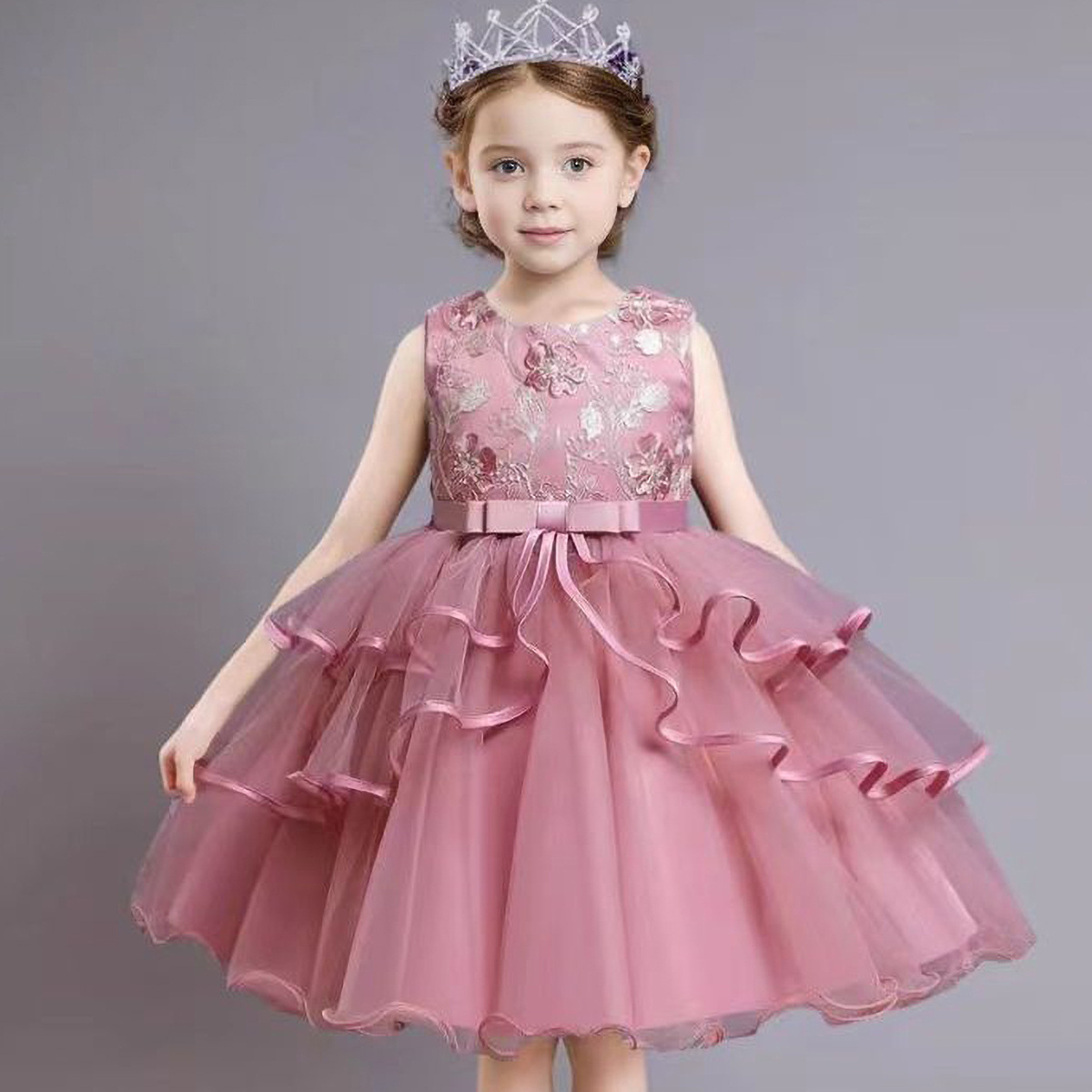 New Embroidered Girls Puffy Mesh Princess Dress Birthday Dinner Show Dress Factory Wholesale