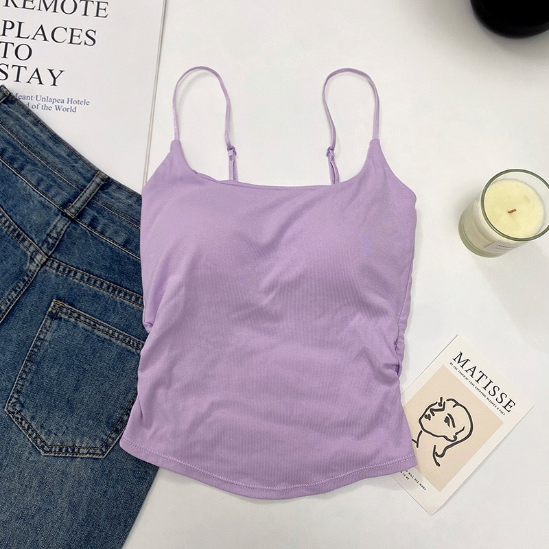 Picture of Pure Lust Style Sweet and Spicy Design Pleated Camisole for Women with Breast Pads, One-Cup Inner Wear and Outer Wear Beautiful Back Top for Women