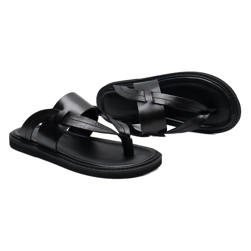 Men's Summer Outdoor Genuine Leather Flip-Flops, Trendy Youth Sandals, Non-Slip Internet Celebrity Casual Comfortable Sandals