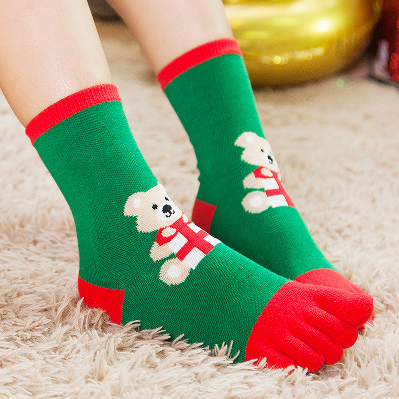Autumn and Winter Children's Christmas socks cartoon children's socks in the tube toe socks five-finger socks warm gift box 7-12 years old wholesale