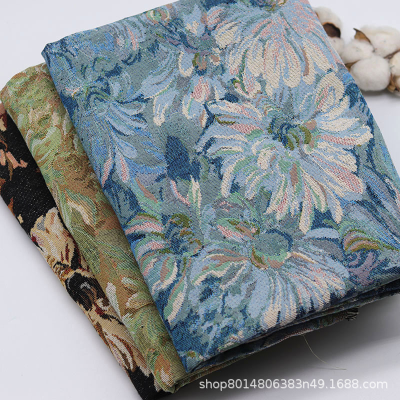 Factory wholesale Van Gogh oil painting wind jacquard fabric floral fabric clothing fabric sofa fabric