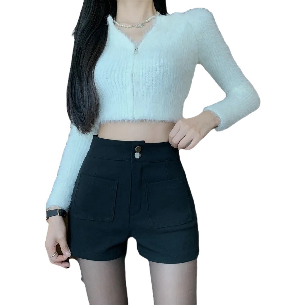 Black suit shorts women's spring and summer small man matching high 2023 new A- line Internet celebrity thin pants