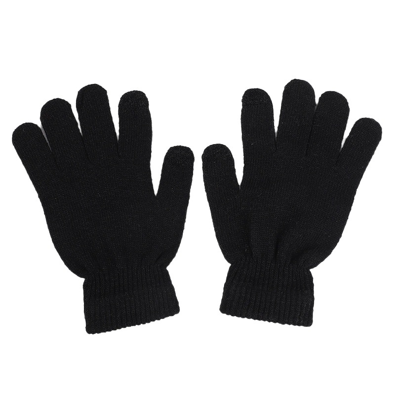 Black Touch Screen Gloves for Men and Women, One-Size-Fits-All, Cold-Proof and Warm, Playing Games, Solid Color Split-Finger Touch Screen Gloves