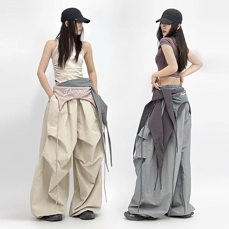 Cross-border streets, West Coast, personalized design, multi-layer splicing, contrasting slacks, loose cargo pants, trousers