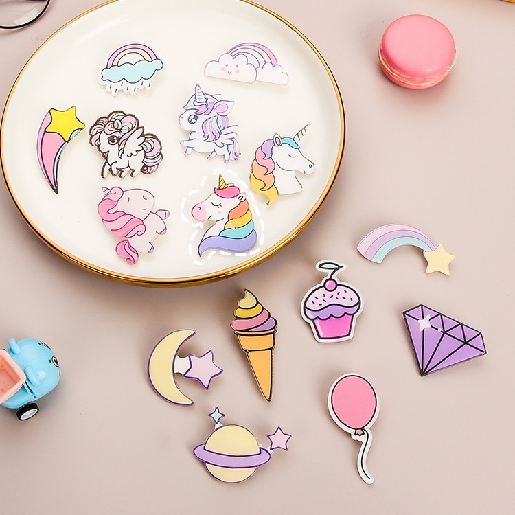 Picture of Japanese and Korean Acrylic Badges Anime Cartoon Cute Brooch Unicorn Rainbow Little Girl Bag Pendant Accessories