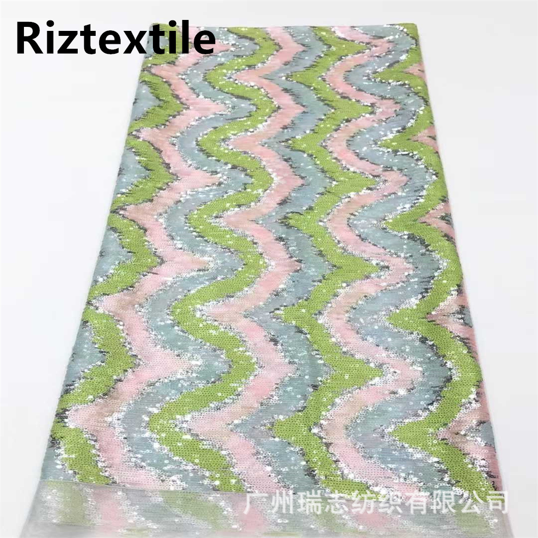 New 3mm Wave Colorful Sequins Embroidered Fabric Fashion Dress Cheongsam Evening Dress Banquet Beads Lace Cloth