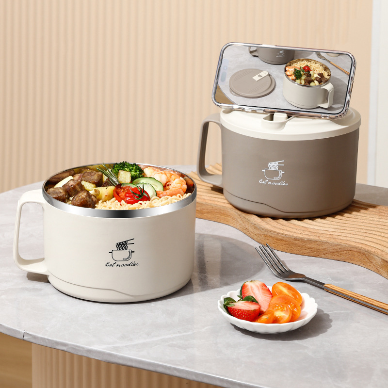 Picture of 304 Stainless Steel Instant Noodle Bowl Student Rice Bowl Large Capacity with Lid Filterable Instant Noodle Bowl Student Dormitory Lunch Box