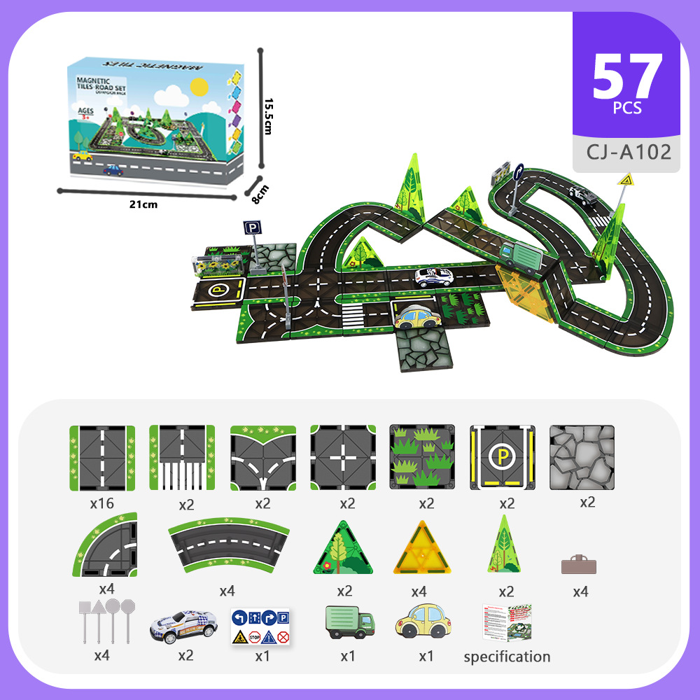Picture of Cross-Border Construction Magnetic Building Blocks Road Magnetic Pieces City Traffic Building Crane Printing Uv Color Window Magnetic Pieces