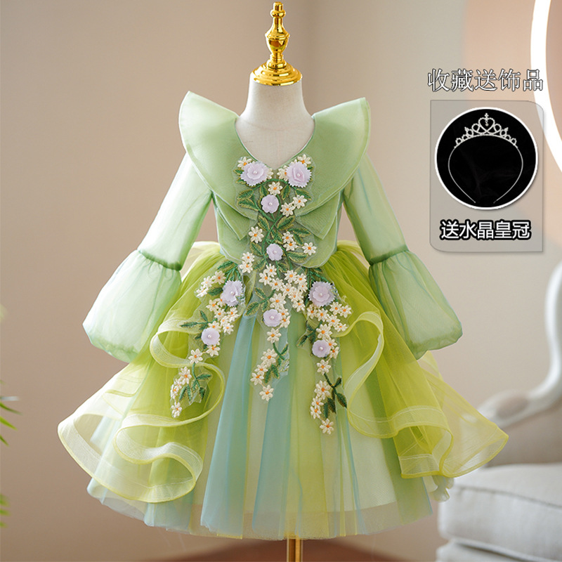 Picture of Children's Dress Princess Dress Girls' Puffy Skirt Little Host Piano Performance Dress Flower Girl's Wedding Dress Catwalk Skirt Autumn