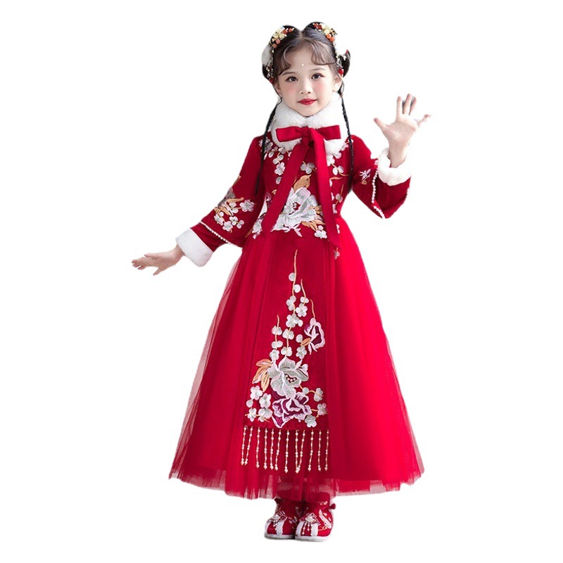 Hanfu Girl's New Year Outfit Children's Cheongsam Dress 2022 Autumn/Winter New Little Girl's Festive New Year Dress