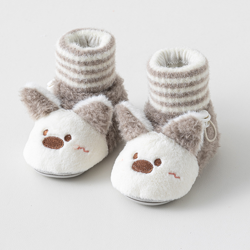 Picture of Fleece-lined thickened warmth for newborns, infants, boys, and babies, spring, autumn, and winter, with soft soles that don't feel uncomfortable, mid-calf